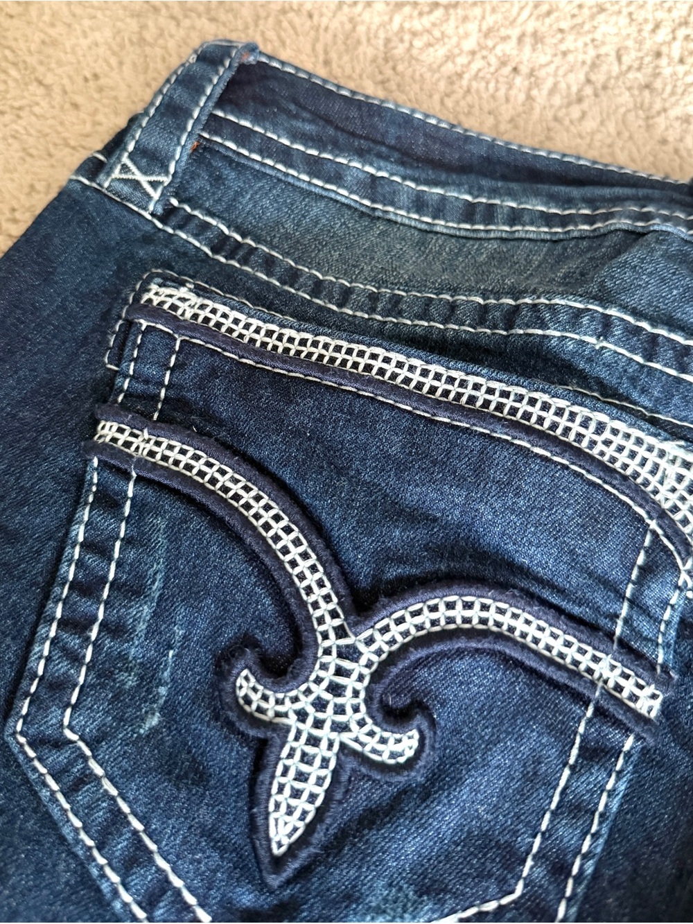 Rock Revival Jeans Womens Size 29 Dee Skinny dark Blue thick stitching Low Y2K